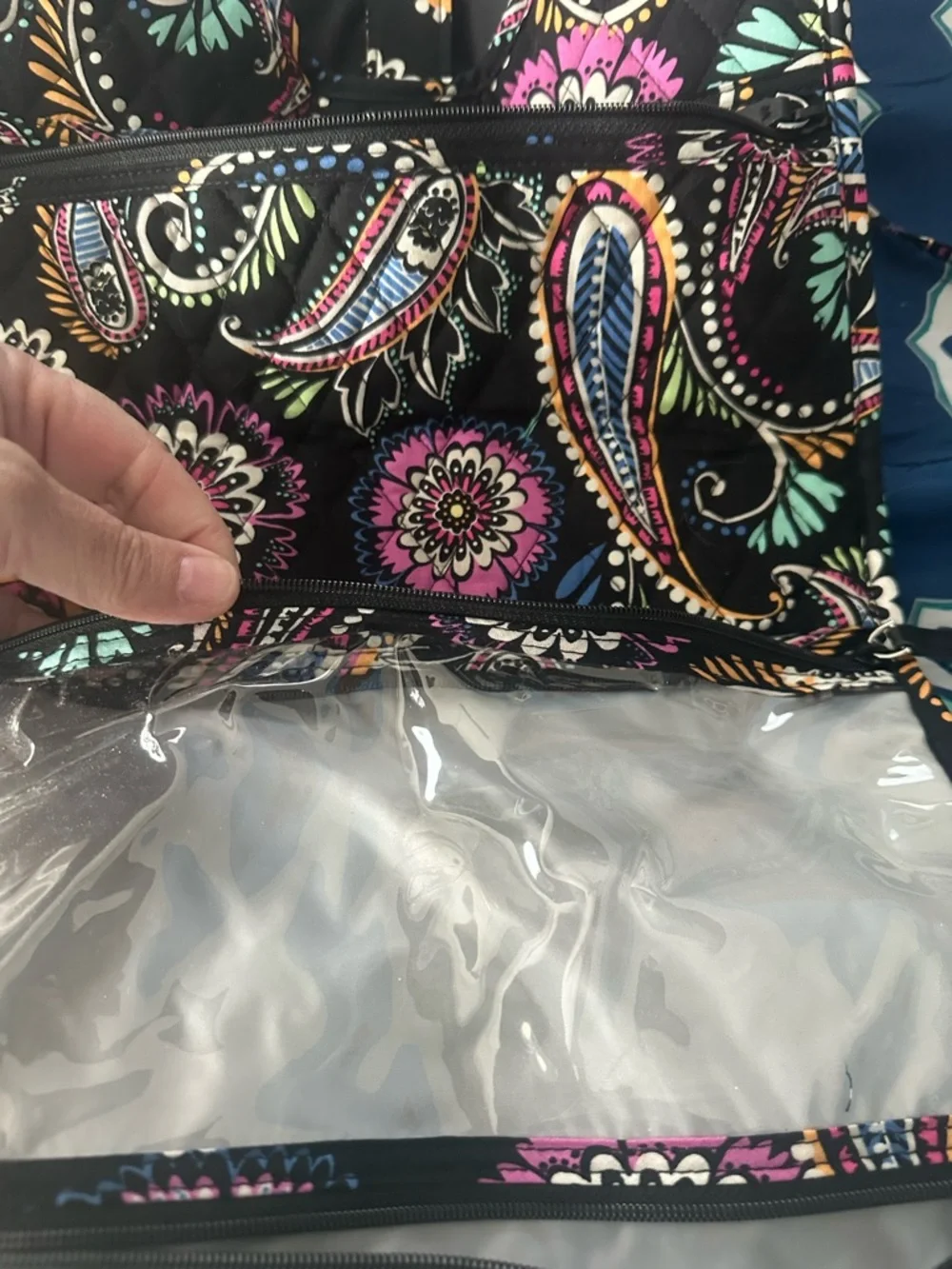 Vera Bradley Black Paisley Hanging Makeup Organizer with Clear Pockets
